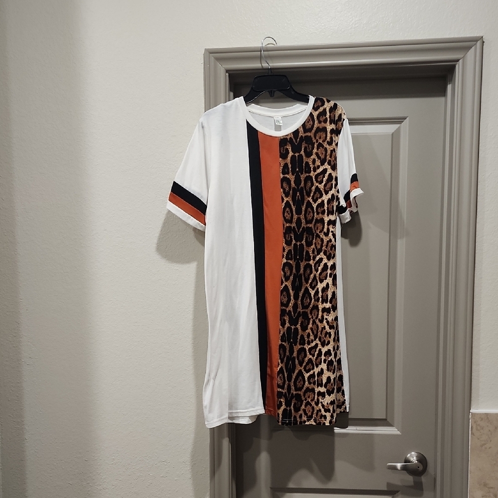 White and Black Mini Dress with Bold Animal Print